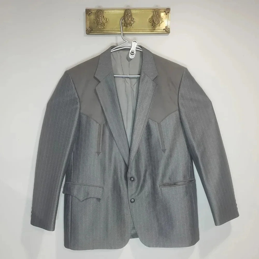 VTG,Circle S Mens  Gray Dallas Texas Western Blazer/Jacket 46R.